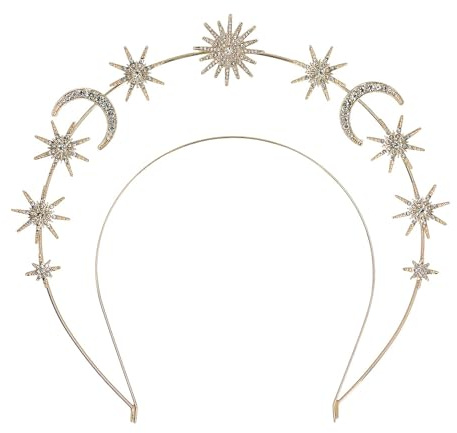 Diadem Halo-Krone Calypso Gold mit Strass Tiara Sonne Mond Sterne Haarreif Kopfschmuck Heiligenschein Göttin Engel