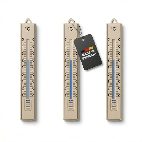Lantelme 3 stycken utomhustermometrar set beige, temperatur -30 °C till 50 °C | analog plasttermometer 18 cm väderbeständig för utomhusbruk, inomhus, balkong och trädgård | trädgårdstermometer (beige)