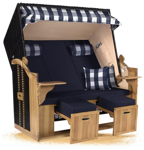 Strandkorb Hanse Ostsee XXL 2,5 Sitzer Volllieger schwarz 150cm breit, ideal für Garten, Terrasse und Balkon