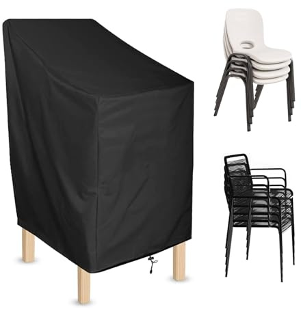 CAAGGMM Housse de Chaise de Jardin, 72 x 72 x 120cm Housse de Chaise Empilable, pour Les Fauteuils, Les Chaises à Dossier, Noir