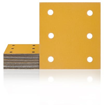 115x107mm Schleifpapier Körnung 80/120/240/400/600, 25 Stück Rechteckiges Schleifblatt für Schwingschleifer(6 Löcher)