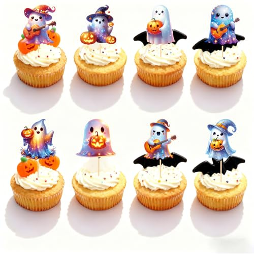 Halloween Kuchen Deko, 24 Stück Niedliche Geister Muffin Deko, Halloween Cupcake Deko für Thementische, Kuchenverzierung für Party