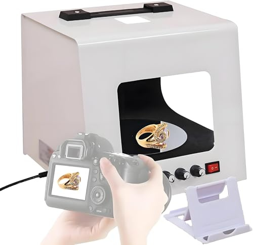 Ljuslåda för smyckesfoton, dimbar softbox för smyckesfotografering, för fantastiska bilder av ädelstenar och smycken, med justerbar vridplatta, premium fotostudioinstallation TB200