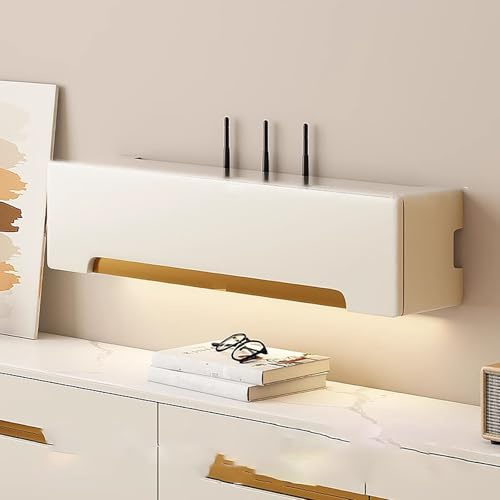 Snygg WiFi-router förvaringsbox i trä väggmonterad organisatör för vardagsrum och TV-hylla dekorativ routerskydd och nischhylla för heminredning platsbesparande lösning