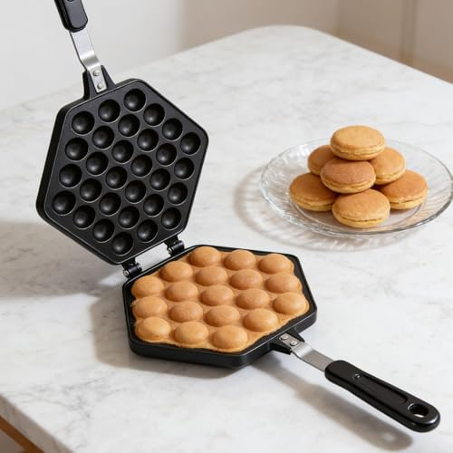 Leftwei Bubble Waffle Maker- Electric Non Stick Hong Kong Egg Waffler Cast Aluminium Griddle w Ready Indicator Light Ready in Under 5 Mins for Breakfast Lunch Cafe Cake Shop