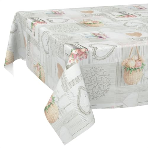 Wachstuch Tischdecke abwaschbar Wachstischdecke pflegeleicht Lotuseffekt Outdoor Gartentischdecke Landhaus Blumen 130 x 90 cm (Rechteckig)
