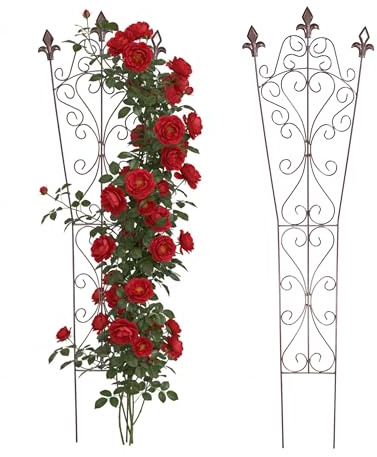 Relaxdays Treillis, Lot de 2, HxL 115x32 cm, Vintage, métal, Support Plantes grimpantes, Jardin, Pots, Marron | support plantes grimpantes, jardin, pots