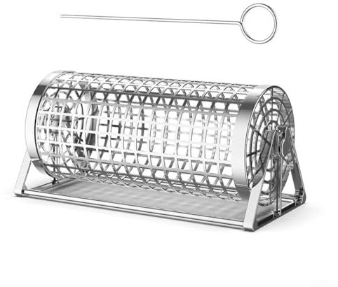 Cestello per grigliare in acciaio inox, design per barbecue all'aperto, manico rotante per una distribuzione uniforme del calore e un miglioramento del sapore