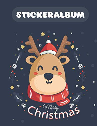 Stickeralbum: Rentier Motiv | Din A4 Blanko | 35 Seiten Silikonfreies Papier | Geschenkidee