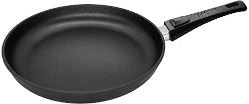 Eurolux Guss-Pfanne Induktion Ø 28 cm abnehmbarer Stiel - flacher 4.5 cm Rand - große leichte runde Alugusspfanne mit Antihaft-Beschichtung - Made in Germany