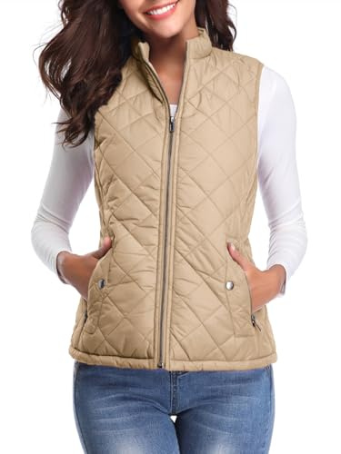 fuinloth Women's Quilted Gilet, Body Warmer Padded Outdoor Sleeveless Vest