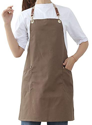 Watwass Marrón Delantal Cocina Mujer Baratos Delantal Camarero Peluqueria Manualidades con Bolsillo