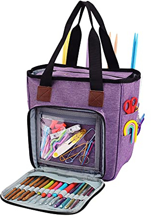 KOKNIT Garn-Aufbewahrungsbehälter, tragbare Reise-Tragetasche mit Taschen für Häkelnadeln, Stricknadeln und Zubehör, wunderbare Garntasche für Anfänger