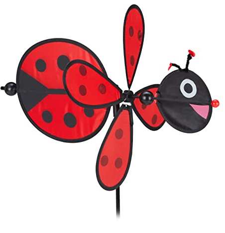 Relaxdays Windrad Käfer, niedlicher Gartenstecker, Windmühle für Balkon & Terrasse, 76,5 x 36,5 x 51,5 cm, rot/schwarz