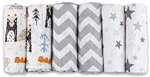 FENSILO - Muslindukar – Muslinblöjor – 6-pack 70 x 80 cm – tygblöjor, tillverkad i EU, testad för skadliga ämnen – spottdukar baby för pojkar och flickor – Grijs – baby muslinblöjor bäver