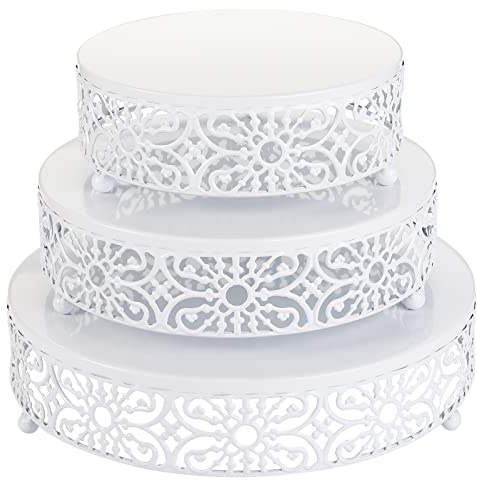 Hedume 3-Piece Cake Stand Set, Round Metal Cake Stands, Dessert Cupcake Stands, Cupcake Pastry Candy Plate for Wedding, Event, Birthday Party