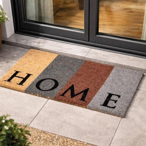 Carpido Eingangsmatte Kokos Türmatte Innen - Home 40 x 60 cm (Rechteckig) | Rutschfeste Motiv Fußmatte 100% Kokosfaser Fussmatte natürliches Material für Innenbereich & überdachten Außenbereich robust