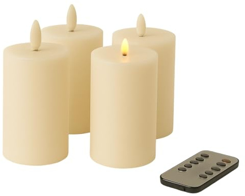 Fachhandel Plus LED Kerzen mit Timer – Stumpenkerzen aus Echtwachs mit 3D Flamme & Fernbedienung – LED Echtwachskerzen in verschiedenen Farben & Größen – Ø 6,5/7,5 cm (Creme, 15 x 7,5 cm)