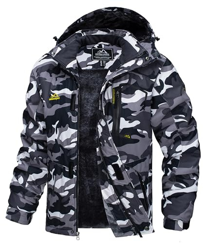 TACVASEN Herren Arbeitsjacke Winter Angeljacke Übergangsjacke Regenjacke Outdoorjacke Wasserdicht Atmungsaktiv Winddicht, Schwarz Camo, L