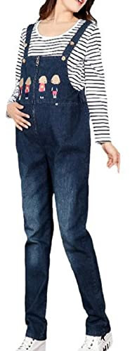Chahuer Pantalones Vaqueros para Mujeres Embarazadas, Monos Otoño Invierno, Novedad De Maternidad, Vellón De Felpa, Correa De Hombro Ajustable, Babero, Pantalones Vaqueros Azul XL