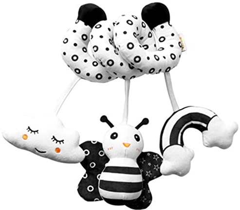 SWECOMZE Cadena de espiral de actividad para bebé, espiral de tela para agarrar y sentir con campana, juguete para bebés y niños pequeños a partir de 0 meses (abeja)