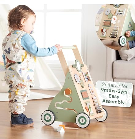 Haus Projekt Lauflernwagen Holz Waldthema, Activity Holz Lauflernwagen Baby ab 1 jahr, Baby Walker pielzeug für Kinder, Geschenk für Jungen und Mädchen, Lauflernhilfe für 1 Jährige