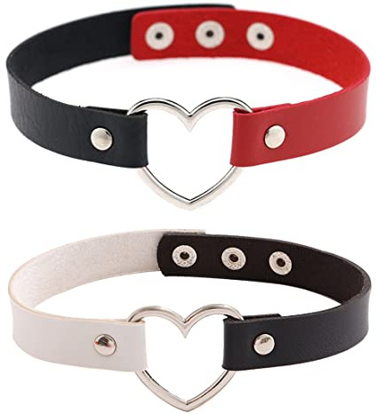 Clyhon 2PCS Tattoo Choker Leder Halsband Damen Lederhalsband Damen Choker Kette Herz Gothic Punk Rock Schwarz und weiß, Schwarz und Rot