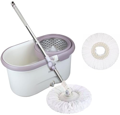 Juego de Fregona y Cubo con Escurridor Automático, Mopa de Microfibra 360° para Limpieza del Hogar, Incluye 1 Repuesto Adicional (Cabeza+ 1 Juego de fregona)