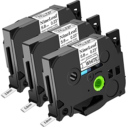 NineLeaf 3 x Kompatibel für Brother HSe-211 HSe211 HS-211 HSe Schrumpfschlauch Schriftband 5.8mm Schwarz auf Weiß Etikettenband für Kabel in Ptouch PT-E300 E500 E550W E800W P900 H500 P950NW P750WVP