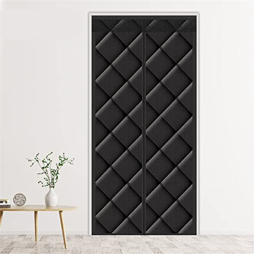 Liveinu Isolant Thermique Isolation Porte Avec Magnétique Moustiquaire Rideau De Porte Isolant Coton Rideau d'occultation Coupe-vent Imperméable Isolation Phonique 150x220cm Noir