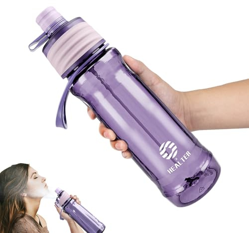 Healter 950ml Trinkflasche mit Sprühfunktion Nebel Sport Wasserflasche Auslaufsicherer Flasche für Jungen und Mädchen zum Rehydrieren,Abkühlen,Reiten,Wandern(Lila)