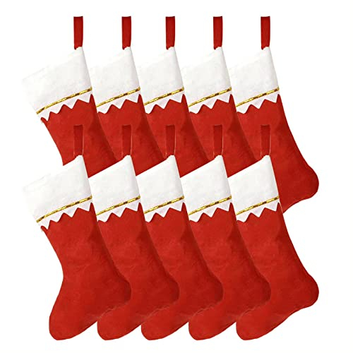 ＣＨＡＭＥＥＮ Nikolausstrumpf 10 Stück Nikolausstiefel Groß Rot Weihnachtsstrumpf Kamin Weihnachtsstrümpfe Süßigkeiten für WeihnachtsdekorationGeschenktüten Bag Süßigkeitentasche
