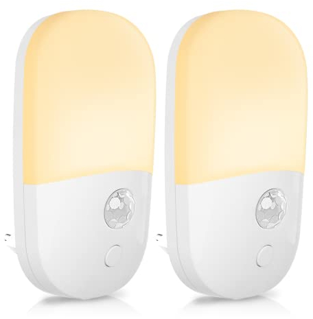 Denidou Nachtlicht Steckdose mit Bewegungsmelder, [2 Stück] LED Warmweiß Lamp Helligkeit Einstellbar, Bewegungssensor Steckdosenlicht Dimmbare für Flur, Treppe, Schlafzimmer, Kinderzimmer