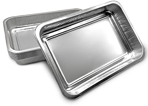 Small-Medium Disposable Baking Trays [10 Pack] - Heavy-Duty Aluminium Foil Tray Bakes (26 x 17.7 x 3.6 cm) | Oven, BBQ, Fridge & Freezer Safe | UK-Made Recyclable Tins for Cooking, Roasting & Catering