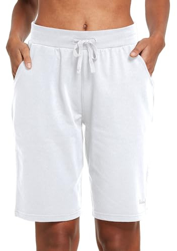 BALEAF Dam 25,4 cm långa shorts bomull lounge gym träning yoga svett bermudashort stickade jerseyshorts fickor, Vitt, XS