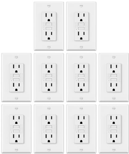 ELECTECK 10 Pack GFCI Outlets 15 Amp, Non-Tamper Resistant, Decor GFI Receptacles with LED Indicator, Ground Fault Circuit Interrupter, Wallplate Included, ETL Listed, White