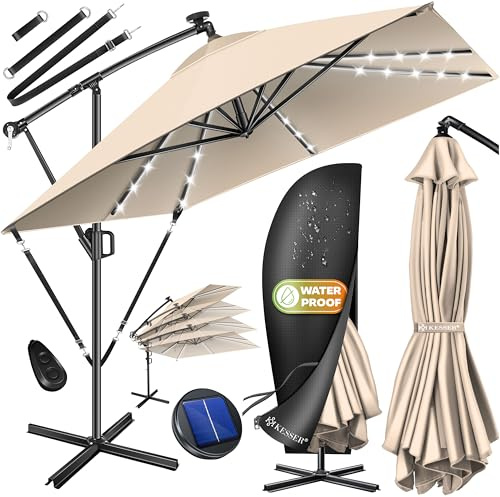 KESSER® Sonnenschirm 250x250cm mit LED Beleuchtung, Sonnenschirm Balkon, Garten, Sonnenschutz, Gestell & Ständer aus Alu, UV-Schutz, wasserdicht + Windfest