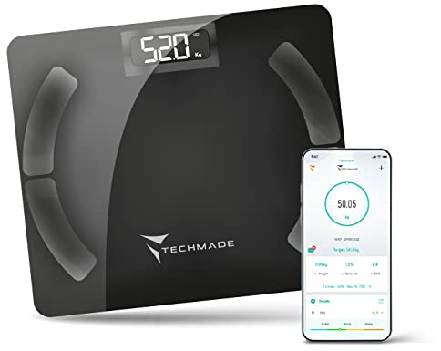 Bilancia Pesa Persona Digitale Bilancia Impedenziometrica Intelligente Wireless per IOS e Android con Indici di Misurazione Massa Grassa, Massa Magra e Metabolismo Basale Colore Nero