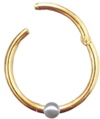 PIERCING Clicker Nasenring Echt 585 Gelbgold mit Perle Durchmesser 8 mm Klicker Ringe Nase Intim Tragus Helix Septum neu modern modisch extravagant Echtgold 46013-8