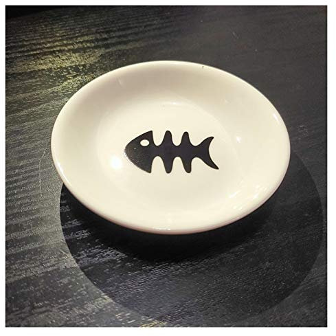 Creative Cute Cat Small Saucer Shape Mini Plate Ceramics Cartoon Dish Creative Snack Plate Chinchilla Squirrel Hedgehog Bowl Ceramic Cat Bowls (Color : Black fish, Size : S)
