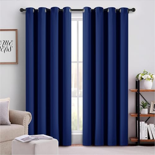 AMEHA Eyelet Blackout Curtains for Home Décor Navy 66x54 Inch Soundproof Drape Thermal Insulated Black Out Curtain 2 Panels with Tiebacks