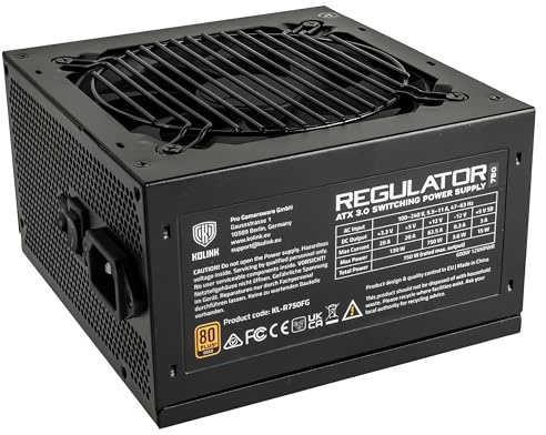 Alimentation de la série Kolink Regulator, 80 Plus Gold, ATX 3.0, Entièrement modulaire, PCIe 5.0, 12VHPWR, Condensateurs Japonais à 100%, 140 mm, 750 W