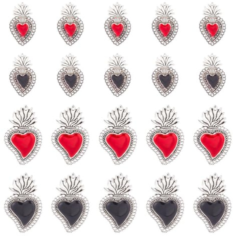 GOMAKERER 20 Stück 2 Stile Legierungs-Herzanhänger, Emaille Herz-Jesu-Anhänger Antik Silber Metall Charms Gemischte Farbe Vintage Charms Bulk Für Schmuck Halskette Herstellung Bastelzubehör