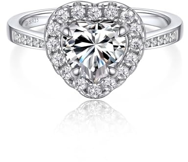 MomentWish Verlobungsring Damen Silber, Liebes Geschenk Frauen, 1 Karat Moissainte Ring frauen Silber 925 Halo Valentinstag Jahrestag Geschenk für sie Freundin mit Geschenkbox
