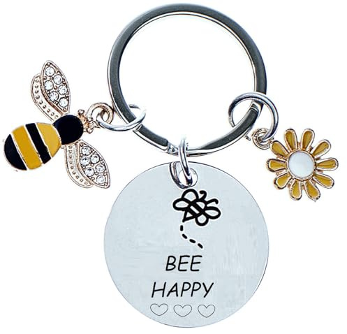 Zarami Bee Happy double-sided Gifts for Women Inspirational Gifts Women Leaving Gifts for Colleagues Women Bee and Flower Personalised mother's day, Bee Keyring Girls Boys Friendship.