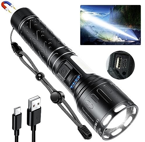 MOREVAC Flashlights High Lumens Rechargeable- Super Bright Tactical Magnetic LED Flash Light with 8 Modes,COB Work Light,Waterproof,Power Handheld Flashlight for Emergency,Hurricane,Hiking