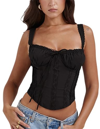 YADMISU Women's Lace Up Cami Corset Tops Cold Shoulder Zip Side Ties Back Sexy Going Out Bodyshaper Bustier Top,Black,M