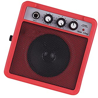 HUIOP 5 W mini gitarrförstärkare högtalare med 3,5 mm och 6,35 mm ingångar 1/4 tums utgång kompatibel med overdrive volymtonjustering