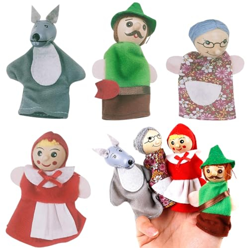 LQIOACU 4 Pcs Marionette Da Mano Marionette Burattini Cappuccetto Rosso E Il Lupo Cattivo Fiabe Marionette Per Bambini Marionette Da Dito Mini Marionette Da Dito