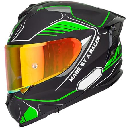 YPDOPORA Integralhelm Für Motorradfahrer Mit Integriertem Doppelvisier. Wendbarer Motorradhelm Mit Abnehmbarem Und Waschbarem Ohrenfutter. DOT/ECE-Zulassung,Grün,L58~59cm